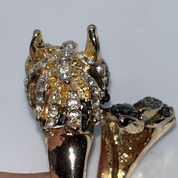 Vtg OPC CN wrap horse ring black stones Sz 8.5 gold 3D equestrian - Picture 8 of 10